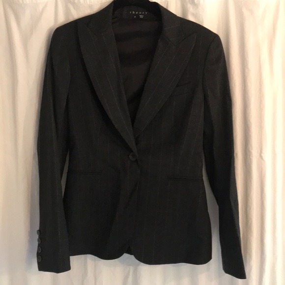 Theory size 4 charcoal blazer with silver stripes - Picture 1 of 4